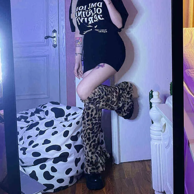 Панк-леопардовый Урожай нога теплые женщины Harajuku корейская мода готический носок эмо y2k эстетический alt alt зима мешковатый колен рукав lete 211221