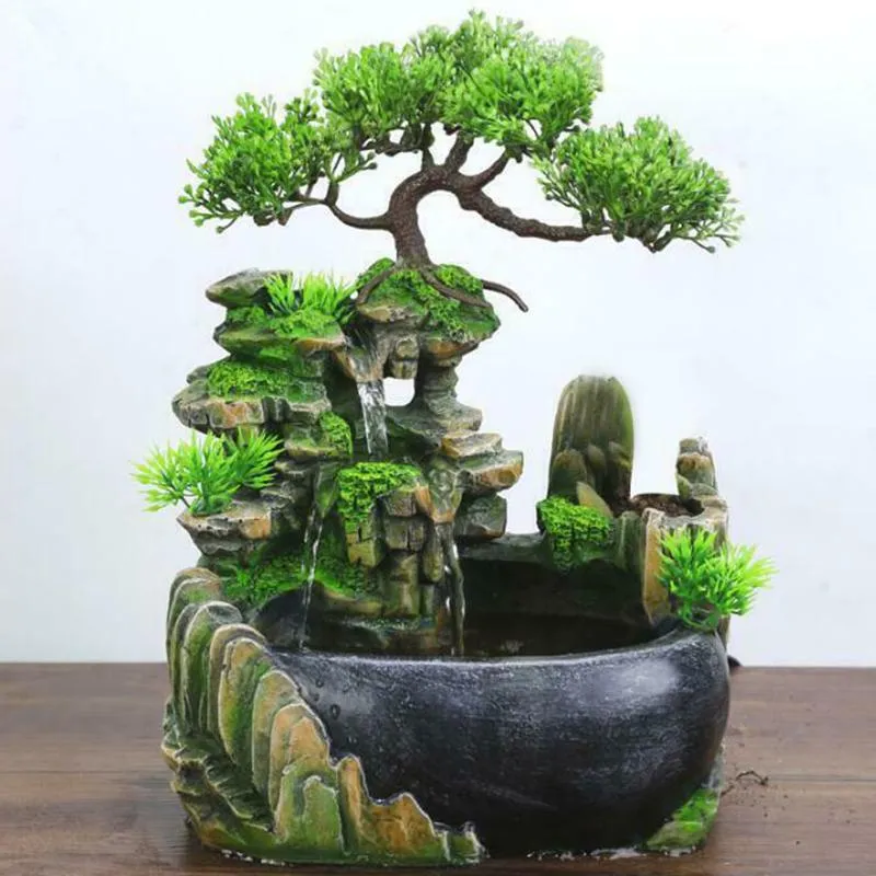 Dekorative Blumen Kränze Rockery Water Fountain Desktop Chinesische Fengshui Lampe Wasserfall Innenkanal 2656