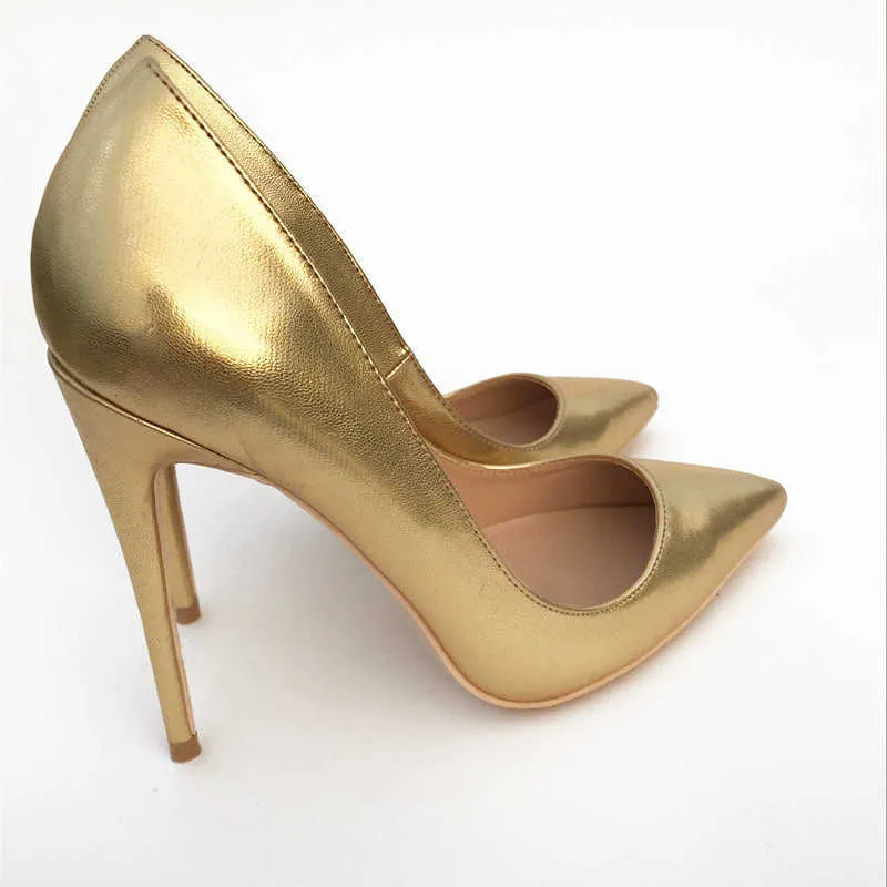 Gold Woman's Shoes Women's Pumps Pointed Toe 12cm High Heel Stiletto Classic Prom YG018 ROVICIYA 210610