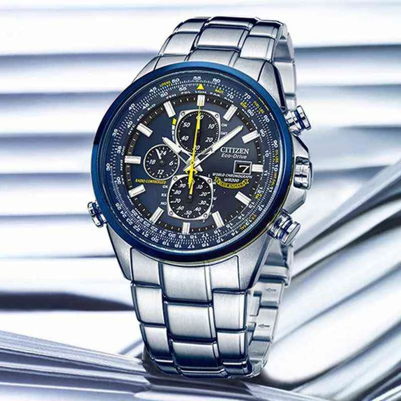 豪華なウエートプルーフ石英時計ビジネスカジュアルスチールバンドウォッチメンズブルーエンジェルズワールドクロノグラフ腕時計211231276H