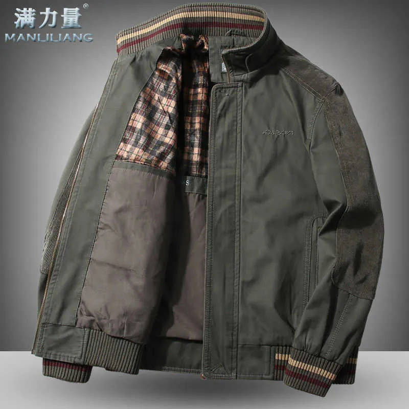 고품질 재킷 남성용 96%면 봄 가을 가을 느슨한 대형 크기 재킷 중년 남성 캐주얼 착용 겨울 옷 211025