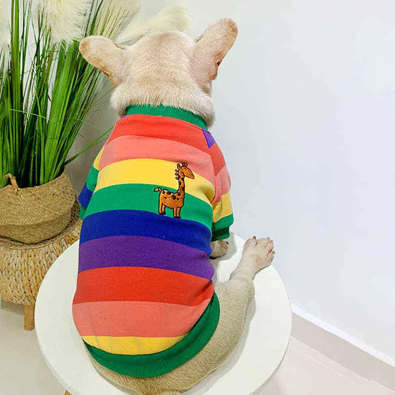 Vêtements pour chiens hiver propriétaire vêtements pour Capuchon arc-en-ciel animal de compagnie correspondant carlin bouledogue français s Costume Ropa perro 0713280Z