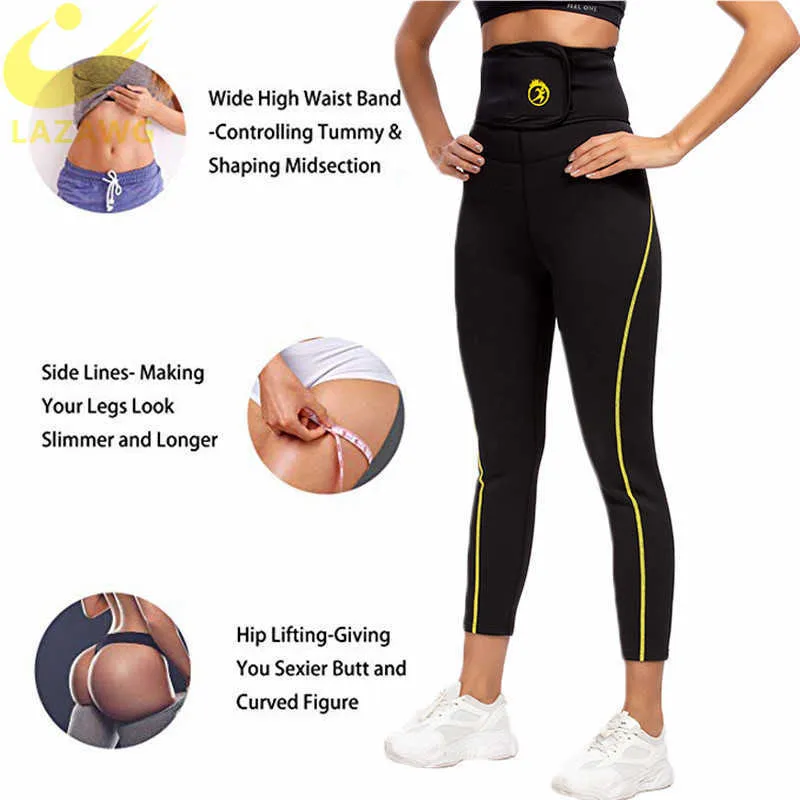LAZAWG Frauen Neopren Sauna Schlankheitshose Gym Workout Thermo Sweat Sauna Capris Leggings Body Shaper Taille Trainer Hose 210708