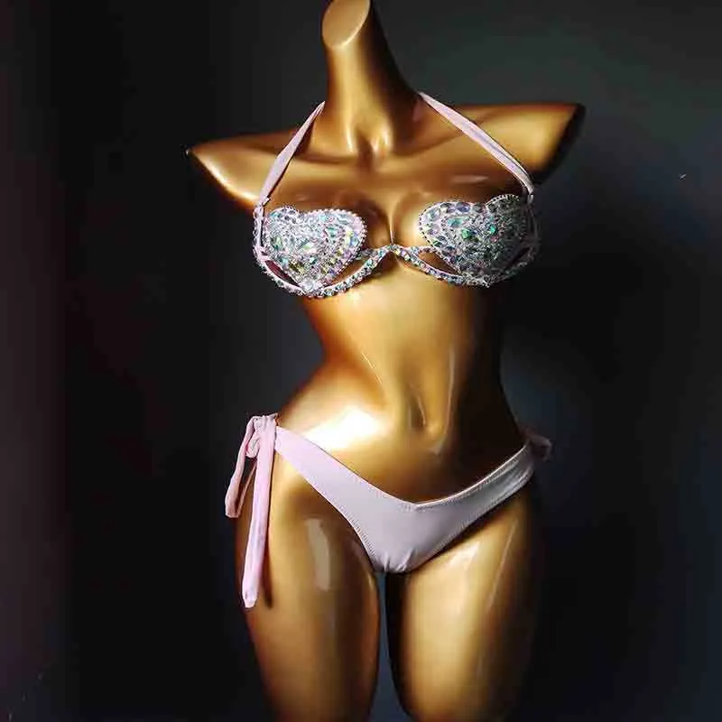 vacaciones sexy mujer bikini conjunto diamante traje de baño bling piedras traje de baño ropa de playa biquini 210621