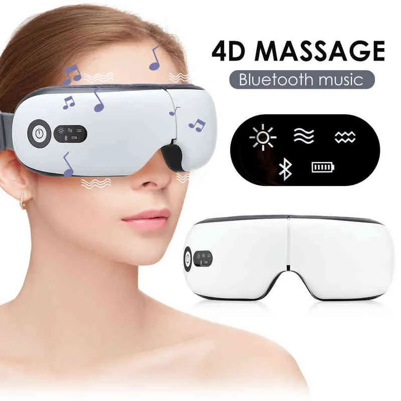 Masajeador de ojos 4D Presión de aire Instrumento de cuidado de vibración Alivio de fatiga Comprimir Bluetooth Música Gafas de masaje inteligentes 2101087743504