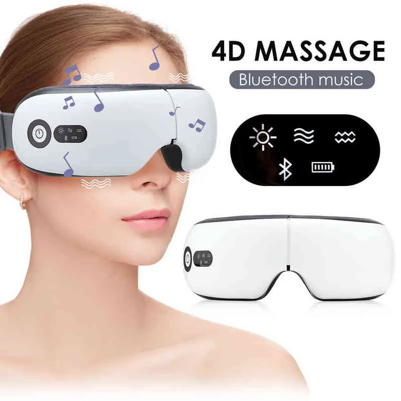 Oogmassageapparaat 4D Luchtdruk Trillingen Zorginstrument Vermoeidheid Verlichten Comprimeren Bluetooth Muziek Slimme massagebril 2101087078820