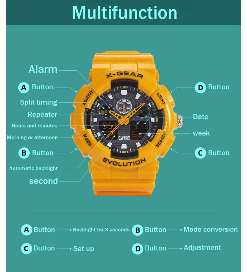 Luksusowe modnie męskie zegarki G Shok ze stali nierdzewnej Sport Chronograph Waterproof Shock Multifunkcyjny Analog Analogowy zegarek H1171H