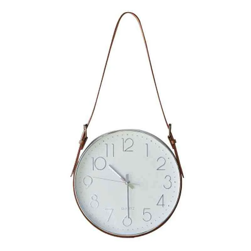 Moderne minimaliste PU ceinture en cuir horloge suspendue salon fond horloge murale Grill Bar café décorations H1230