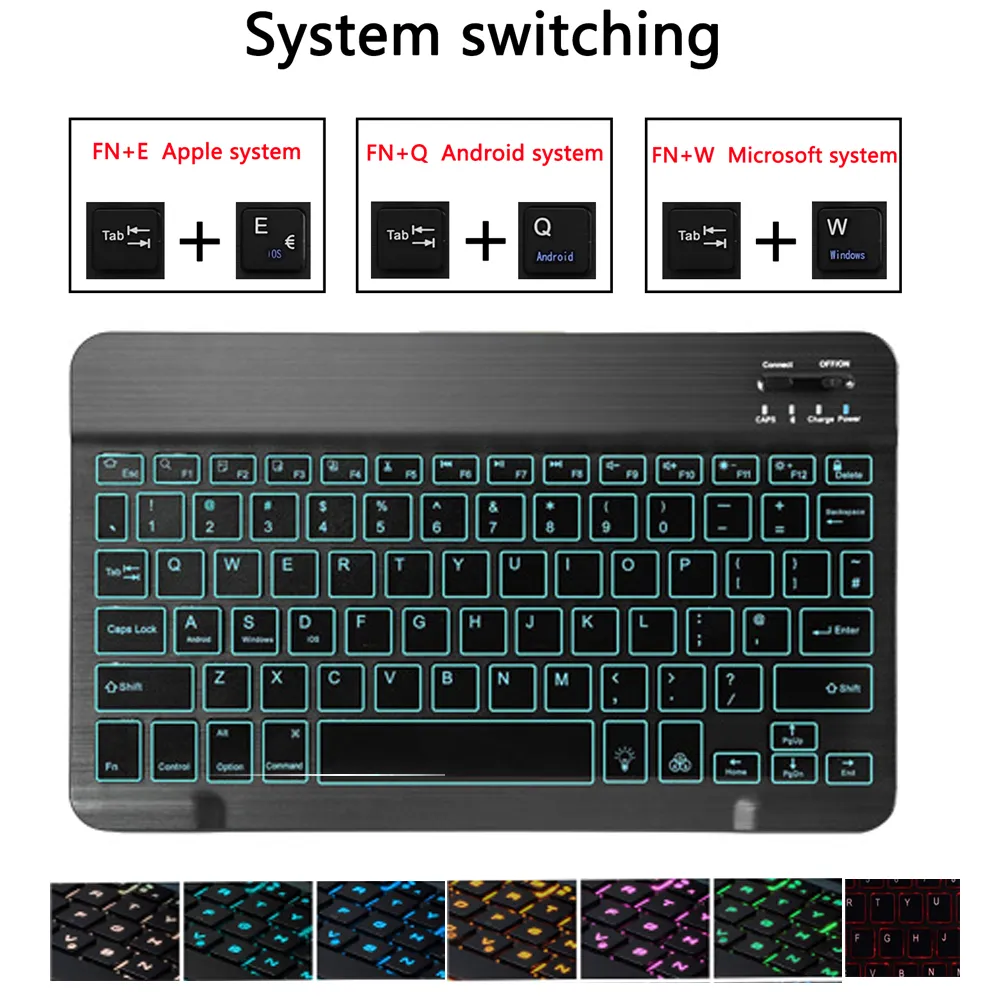 Tastaturhülle mit heller Hintergrundbeleuchtung für Samsung Galaxy Tab A 10.5 2018 SM-T590 SM-T595 T590 T595, russische, spanische, arabische Tastatur
