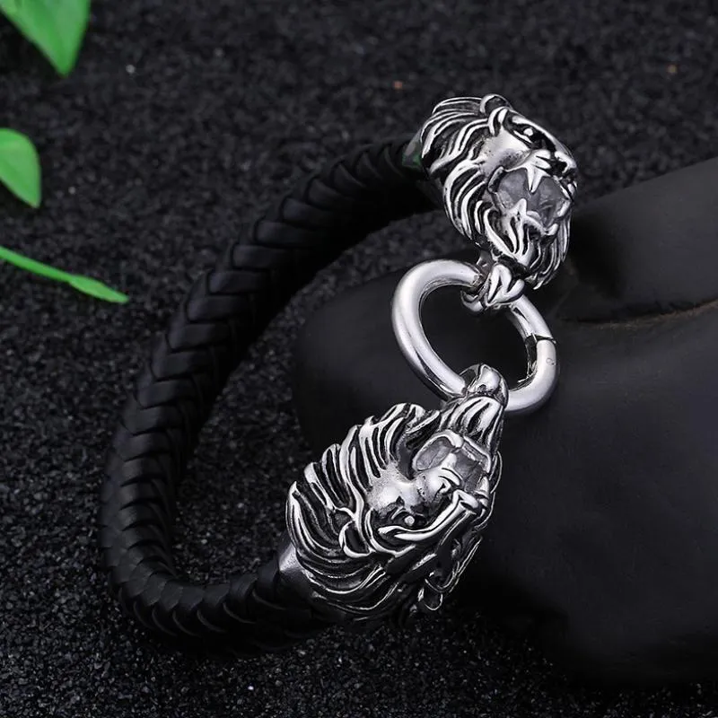 Браслет Викинг кожаный браслет-цепочка с двойным укусом кольцо для мужчин амулет ювелирные изделия подарок MaleBangle259t