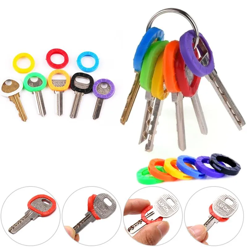 24 Round Soft Silicone Hollow Multi Color Rubber Keys Locks Cap Key Covers Keyring Elastic Case Keychains235D