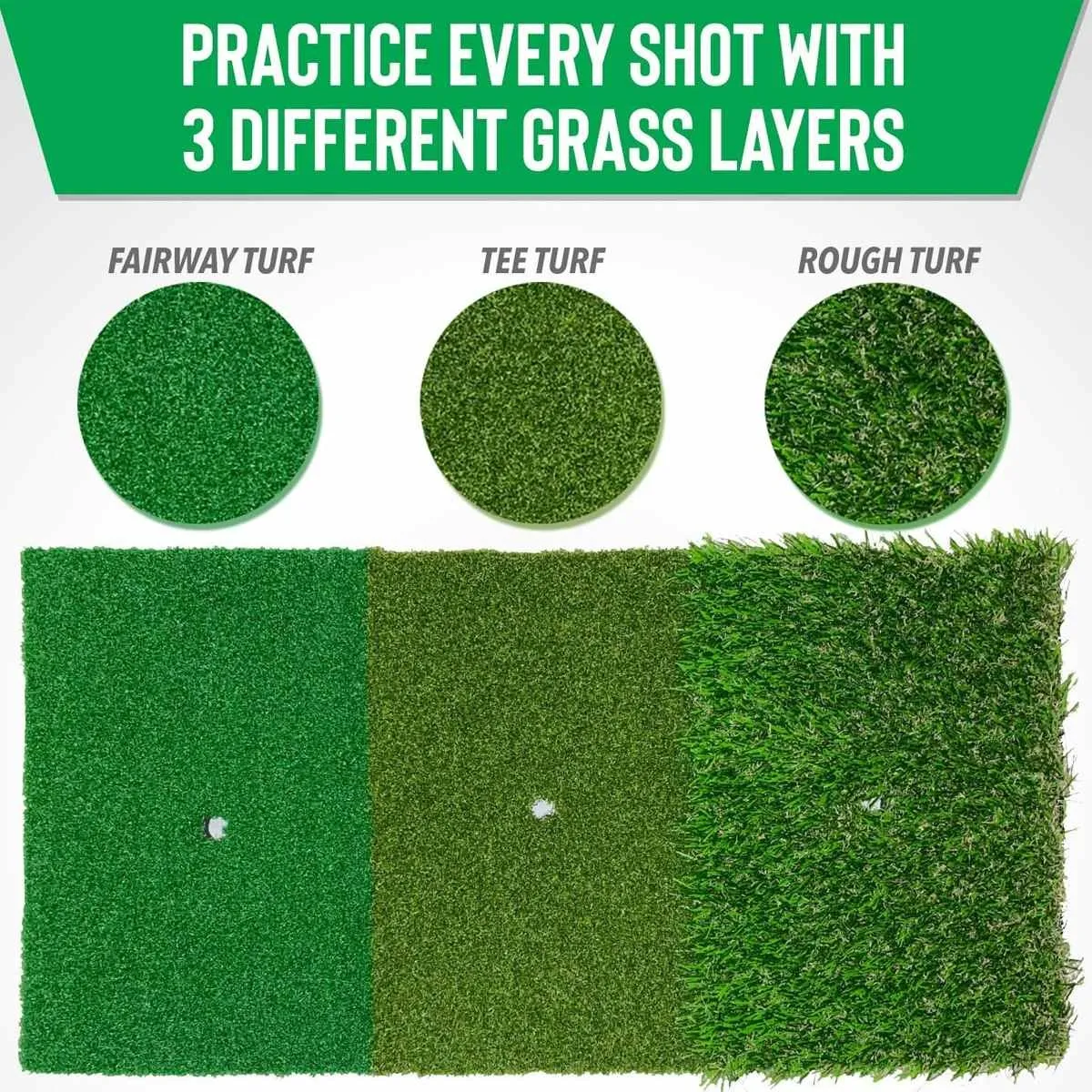 60x30cm Golf Mat Swing Stick Practice Hitting Nylon Long Grass Rubber Ball Tee Indoor Outdoor Training Aids Accessory Home Gym Fitness Green Floor Backyard Chipping