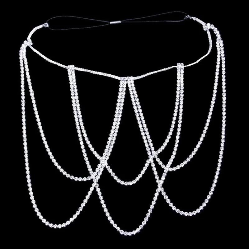 Bälten Kvinnor Sexig Rhinestone Multi Layers Leg Chain Metal Elastic Lårbälte strumpebandet Body Jewelry for Club Party Beach Accessory240y