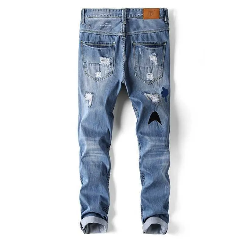 Dżinsowe spodnie Spring Streetwear Ołówek Pants Ripped Vintage Ripped Skinny Jeans Men X0621