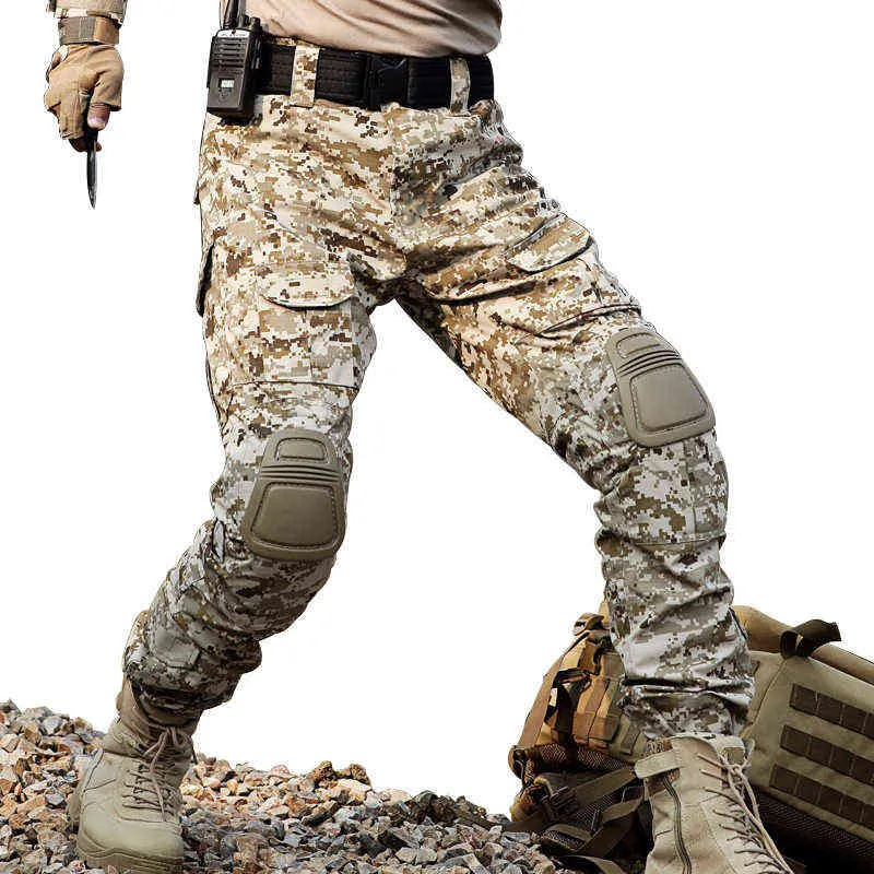 Camouflage Tactique Vêtements Militaire Pantalon Avec Genouillères Hommes Tactique Cargo Pantalon Soldat US Army Pantalon Paintball Airsoft H1223