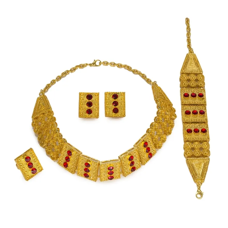 Mukun Turkije Big Nigeria Women Sieraden Sets Dubai Gold Color Sieraden Set Bridal Wedding African Beads Accessoires Design3083