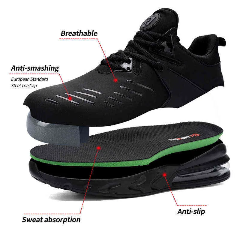 LARNMERN Chaussures de sécurité pour hommes Composite Respirant Travail Antidérapant Indestructible Léger Acier Toe Bottes d'extérieur 211217