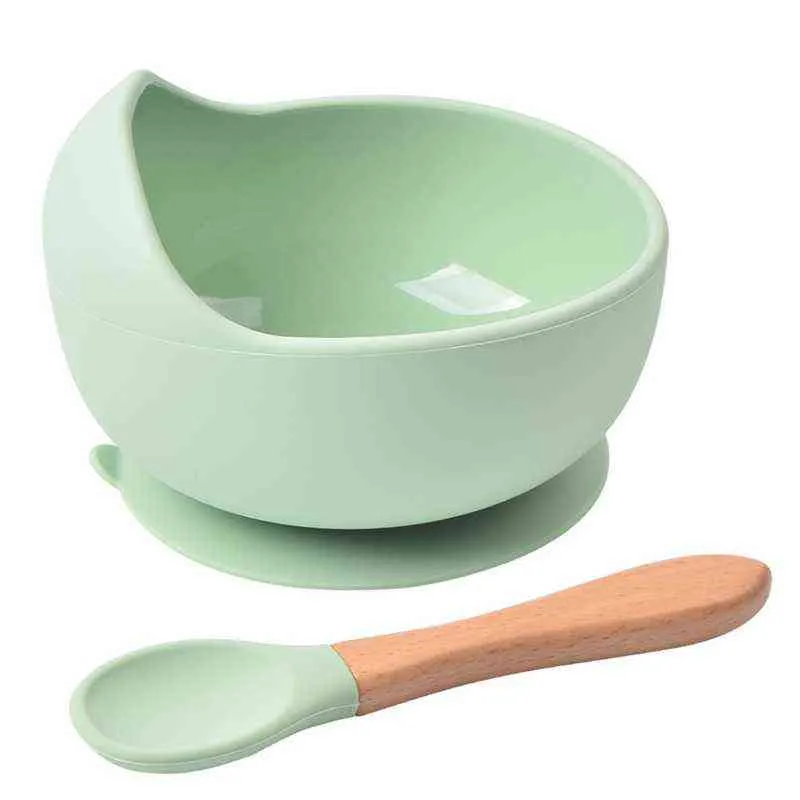 Safe Silicone Feeding Bowl with Suction Cup + Silicone Spoon BPA Free Food Feeding Bowl Set Toddler Kids Cutlery Set G1221