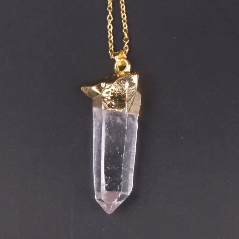 Pendant Necklaces Irregular Natural Crystal Column Gold-color Quartz Spiritual Meditation Pendulum179S