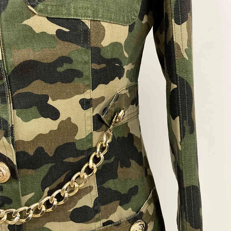 High Street EST Robe de designer élégante Chaîne Matel Femme Uniforme militaire Camo Coton 210521