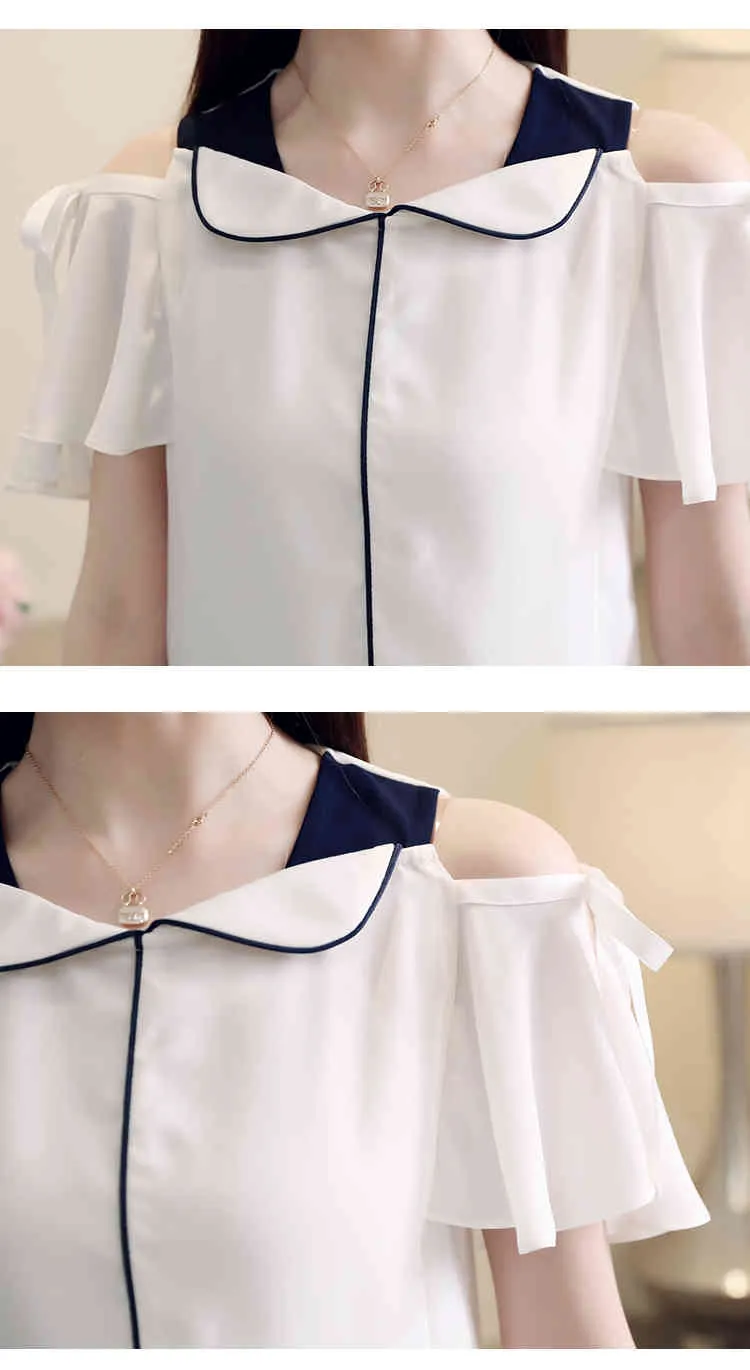 Women Tops and Blouses Blusas Mujer De Moda Short Sleeve Shirts Off Shoulder White Chiffon Blouse 4001 50 210508