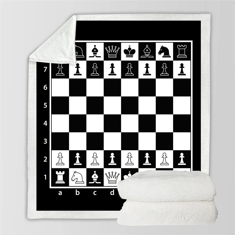 3d الأسود والأبيض لعبة الشطرنج البطانيات للأسرة أفخم أغطية الفراش الألعاب الفراش المربعات في سن المراهقة الأولاد ناعمة شيربا بطانية على أريكة