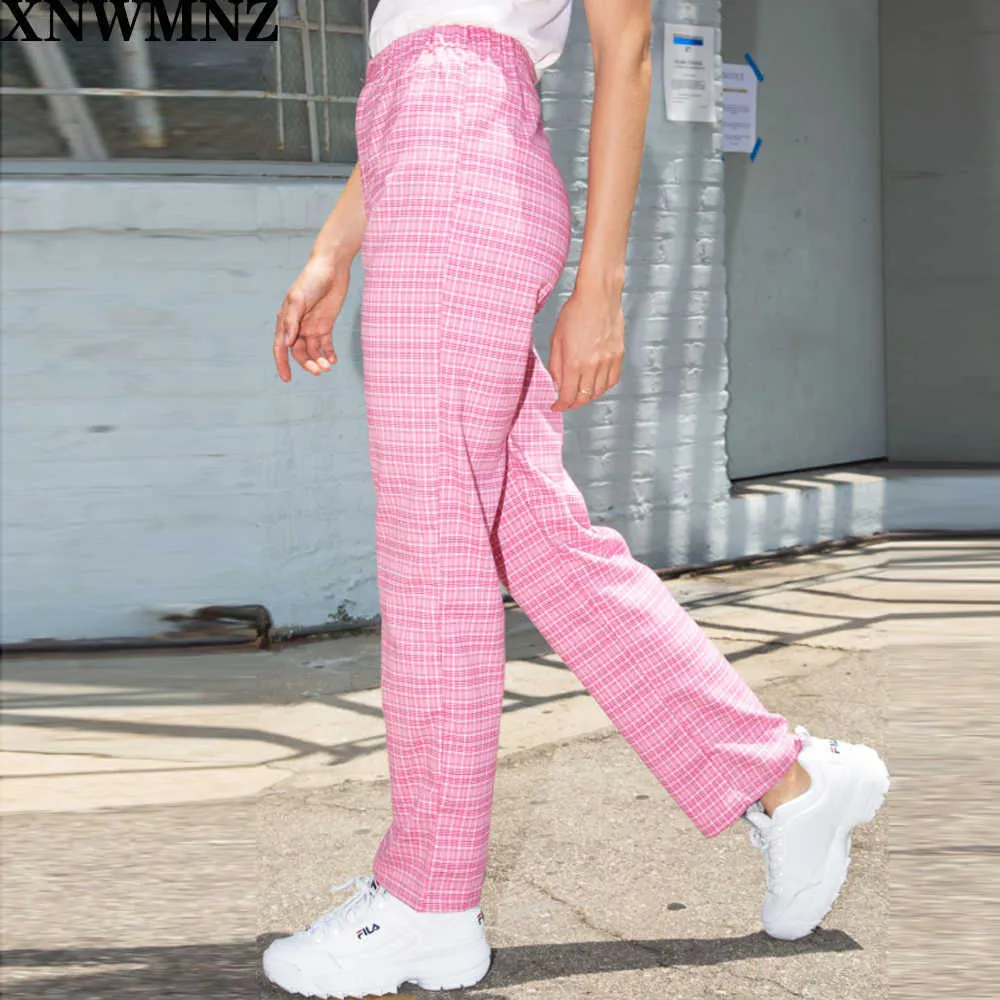 Xnwmnz vrouwen hoge stijging elastische taille gecontroleerd rechte broek joggers voor vrouwen roze broek Q0801