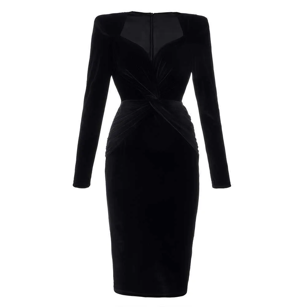 Ocstrade Runway Sexy Deep V Neck Bodycon Klänning Höst Vinter Kvinnor Långärmad Svart Klubb Nattfest 210527