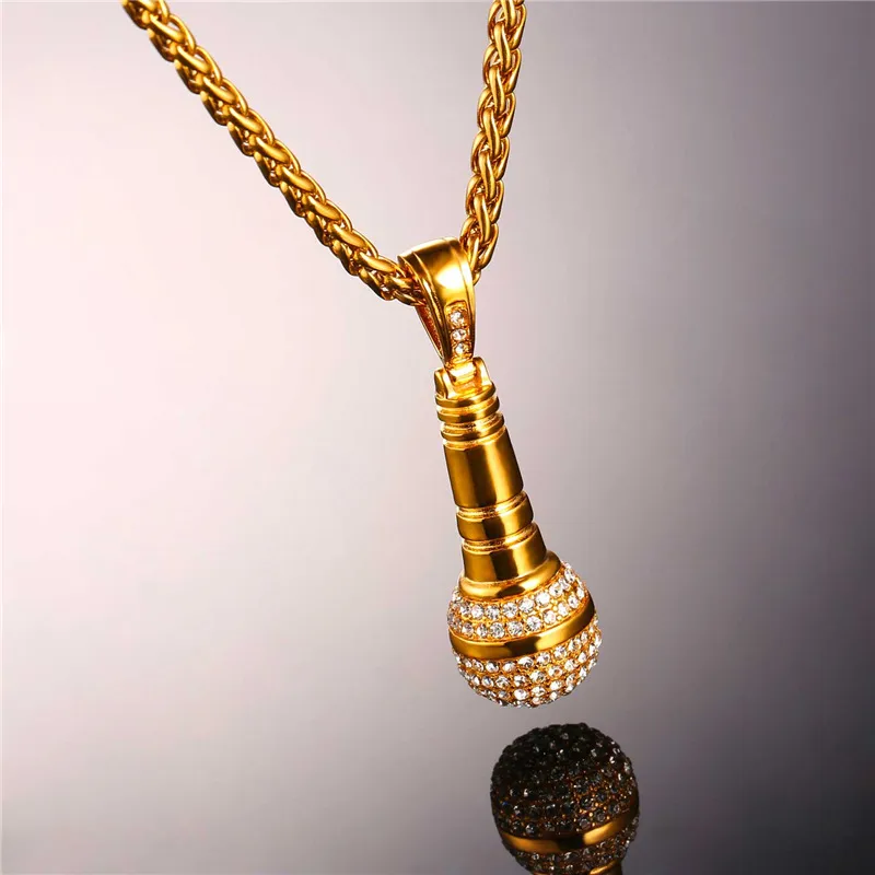 U7 Ice Out Ketting Microfoon Hanger Mannen Vrouwen Roestvrij Staal Goud Kleur Strass Vriend Sieraden Hip Hop P1018 2102776