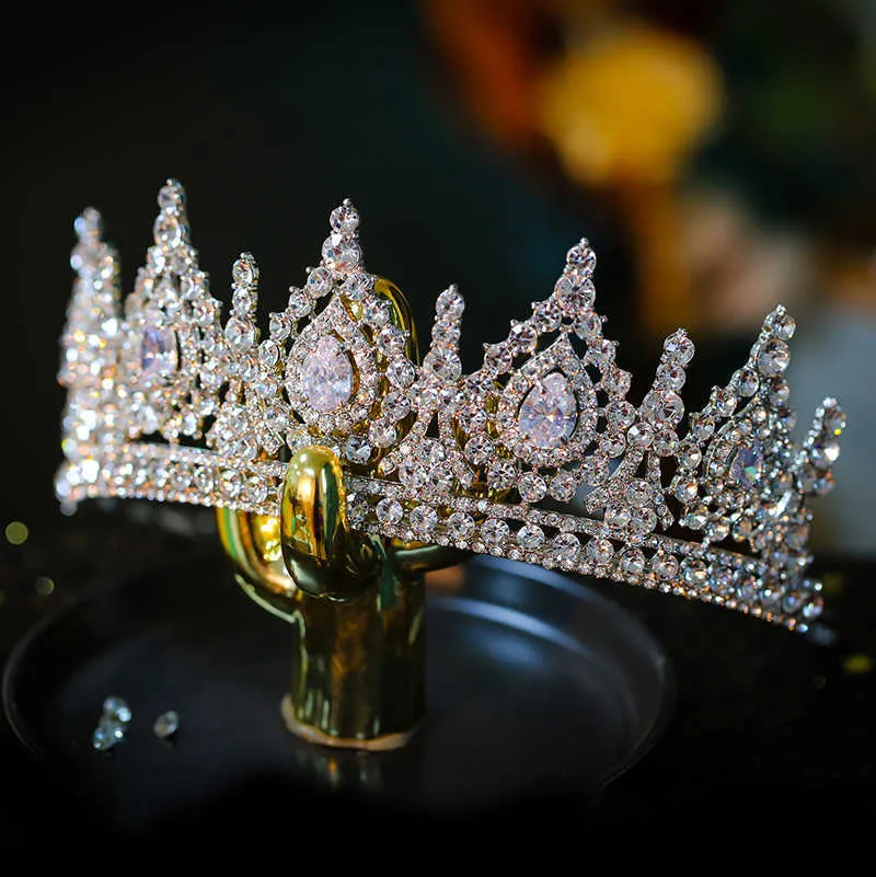 Роскошные кубические циркония Crown Crystal Bridal Tiaras Crowns Queen Princess Pageant Diadem повязка на голову свадебные драгоценности 210707
