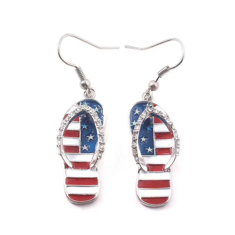 Heiße neue amerikanische Flagge Mode-Stil Ohrhaken Schmuck Frauen National Emaille Hausschuhe Form baumeln Ohrringe USA Flagge Ohrringe Geschenk Q0709