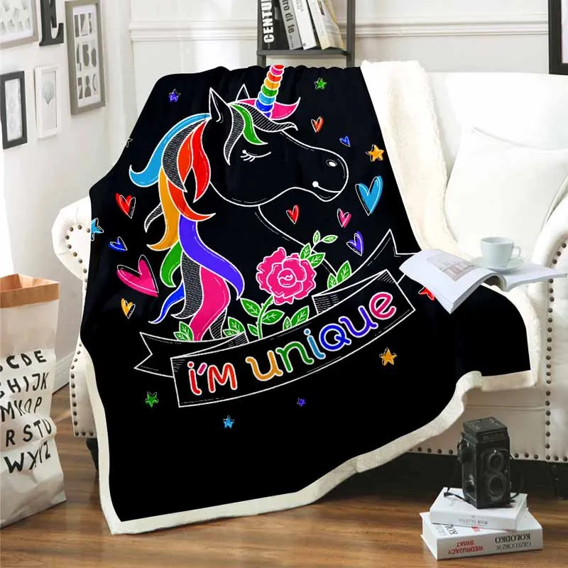 Rainbow Unicorn Blanket For Bed Sofa Warm Cotton Lamb Wool Cozy Blankets Throw Blankets Rectangle Office Weighted170c