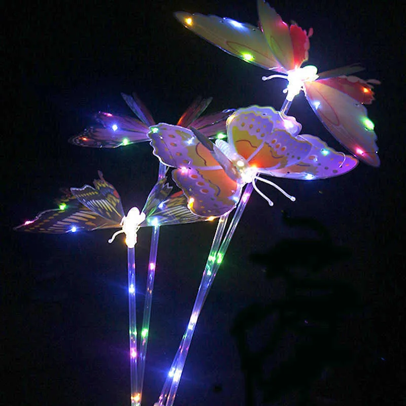 Tiktok with stick handle LED Butterfly wings Shine Toys Light-up Cartoon Path Yard Light Outdoor Lamps Garden Lights Butterfly Fairy Flash Stick Decor G58X6ER