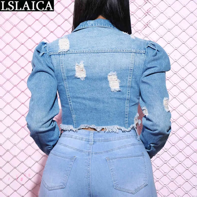Giacca di jeans Donna Moda manica lunga Colletto rovesciato Lady Cappotti corti Autunno Plus Size Casual Camouflage Crop Top Streetwear 210515