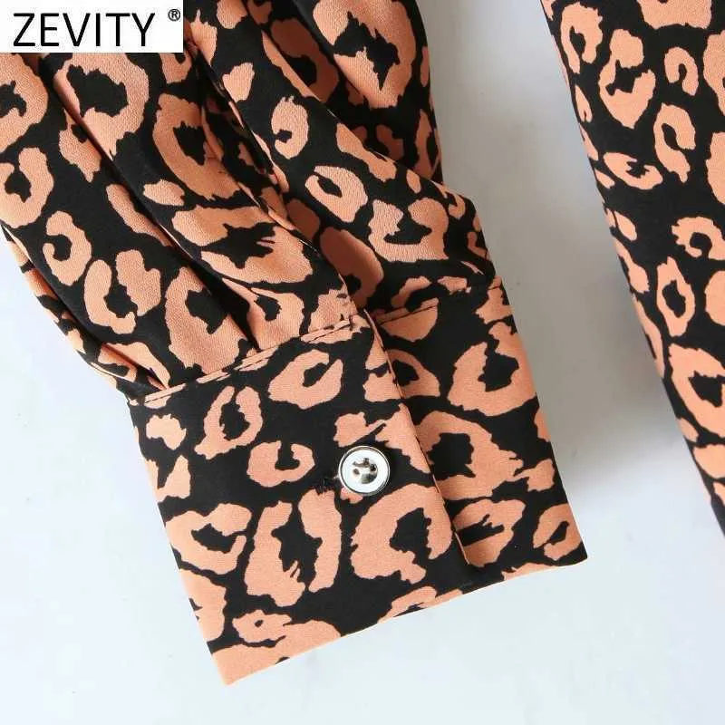 Zevity Women Vintage Leopard Print Bow Tied Sashes Abito camicia Chic Donna Manica lunga Casual Vestido Abbigliamento DS4911 210603