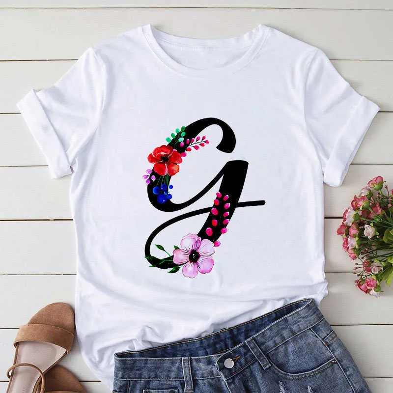 Carta de verano Impreso Mujeres Camiseta de manga corta O Cuello Tees Camisa para niñas Tee Top Ropa femenina Camiseta de moda coreana X0527