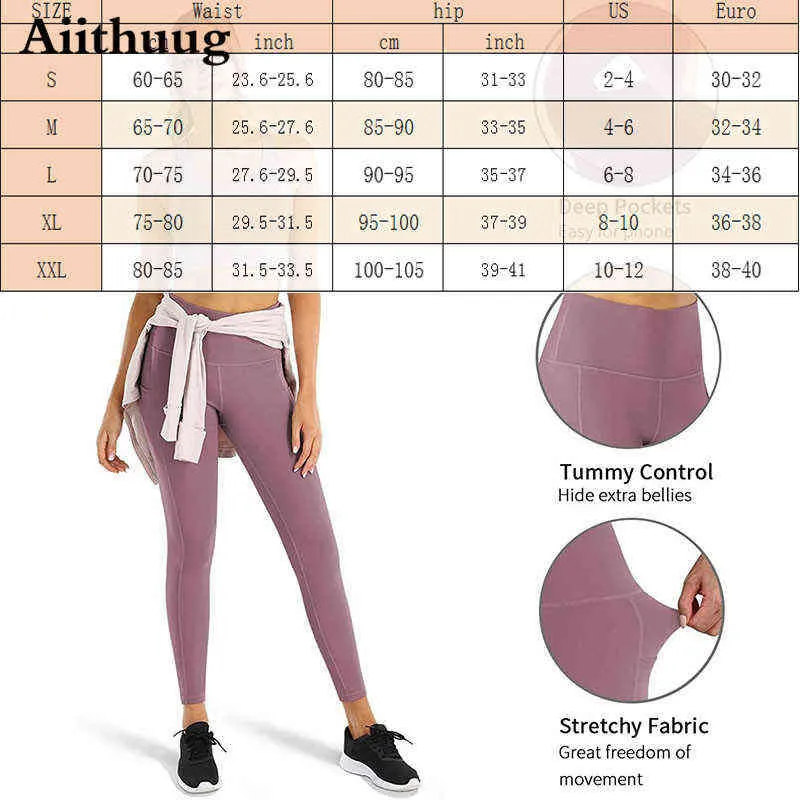 Aiithuug Legging de yoga taille haute confortable toute la journée avec poches latérales Pantalon de jogging taille haute pour femme Pantalon de yoga pour entraînement en cours d'exécution Sweat H1221