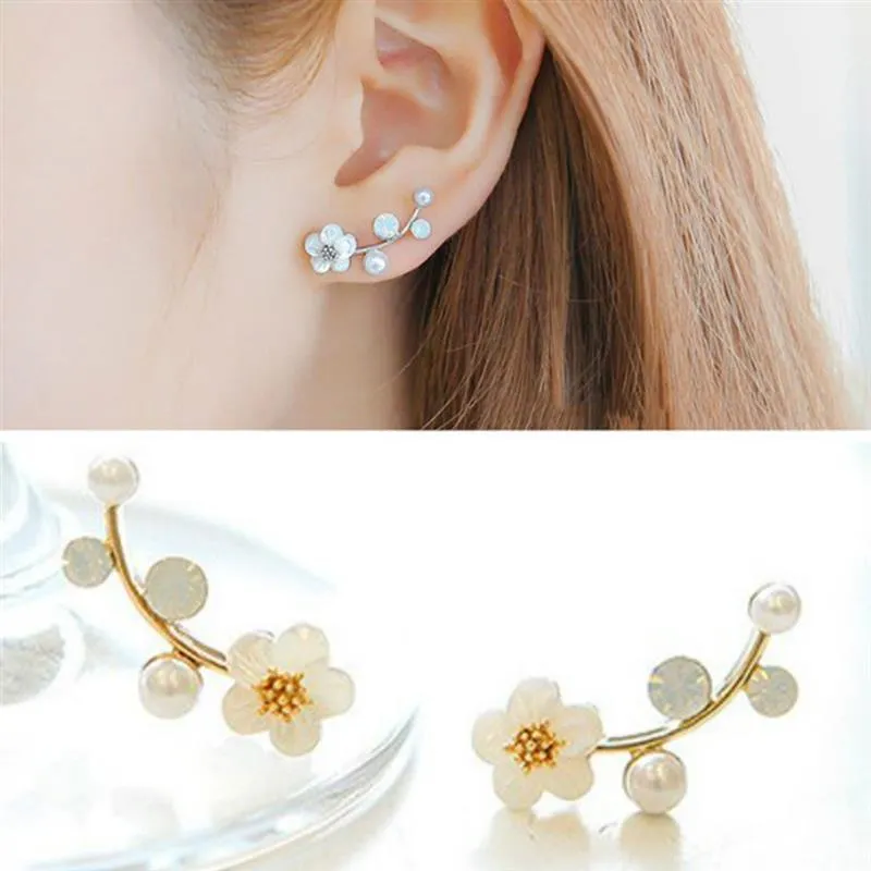 Stud Koreanische Frauen Ohrringe Trendy Faux Pearl Zweigohrohrschstene Goldene Farbe Silber für Mädchen Mode Schmuck 213z