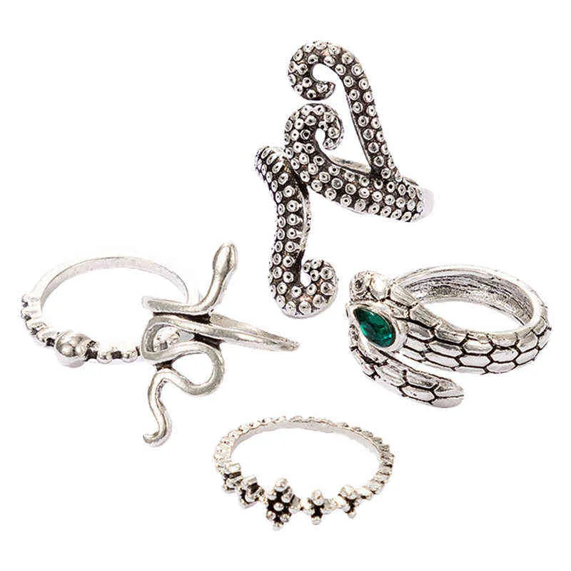 / set trendig kärlek hjärta orm ringar för kvinnor grön kristall öppen cobra form metall finger ring set lyx smycken g1125