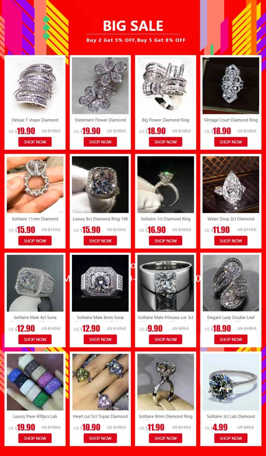 Solitaire 3CT Laboratorium Diamentowe Pierścień 925 Sterling Silver Para Zaręczyny Band Pierścienie Dla Kobiet Bridal Charm Party Jewelry