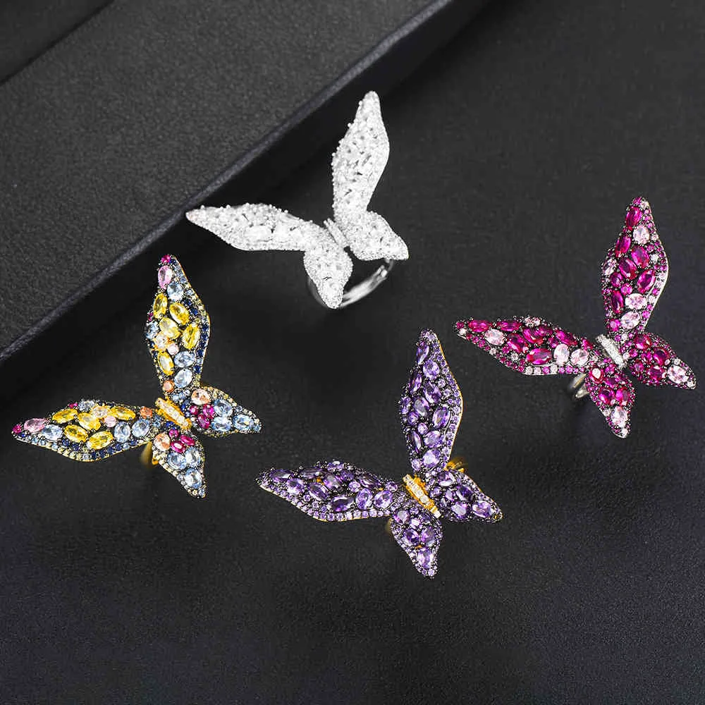 Godki Koreaanse Luxe Butterfly Ringen voor Vrouwen Bruids Engagement Bruiloft Cubic Zirkoon Dubai Accessoires Finger Ring Sieraden 2020