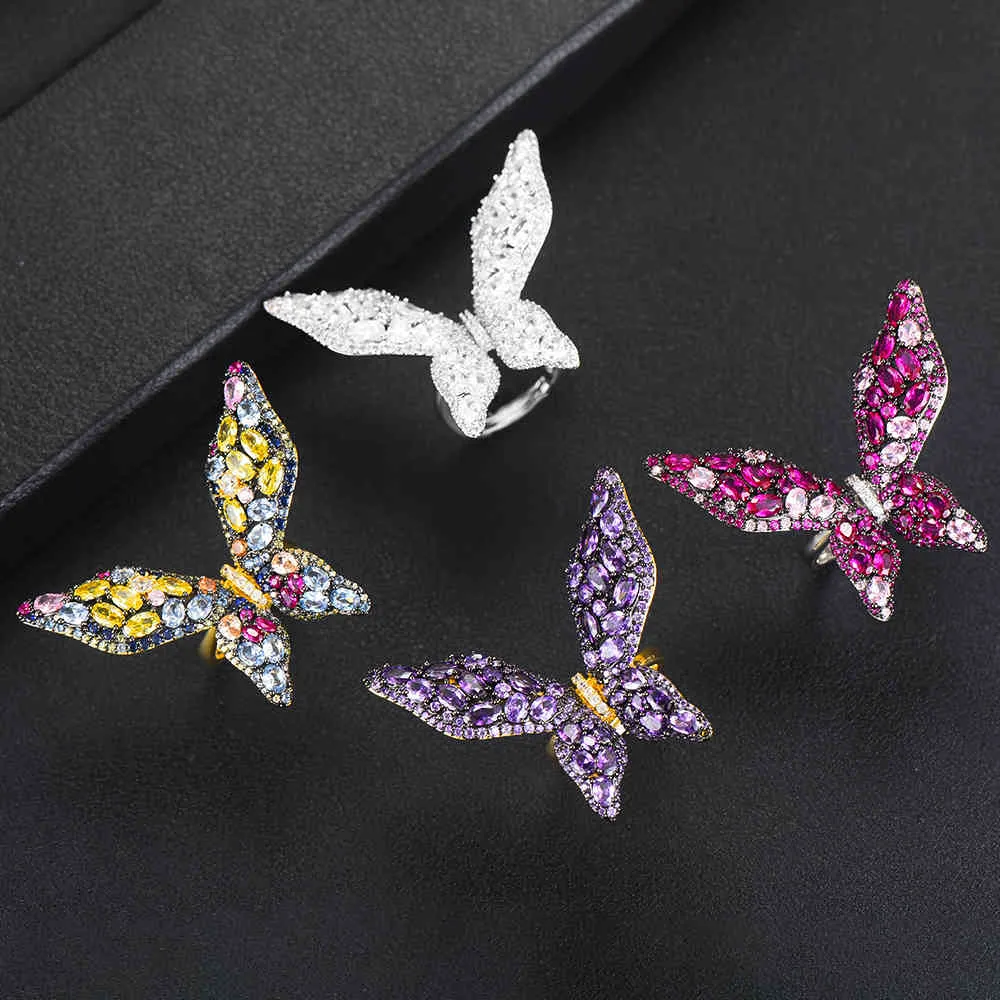 Godki Korean Luxury Butterfly Ringar För Kvinnor Bröllop Engagemang Bröllop Kubik Zircon Dubai Tillbehör Finger Ring Smycken 2020