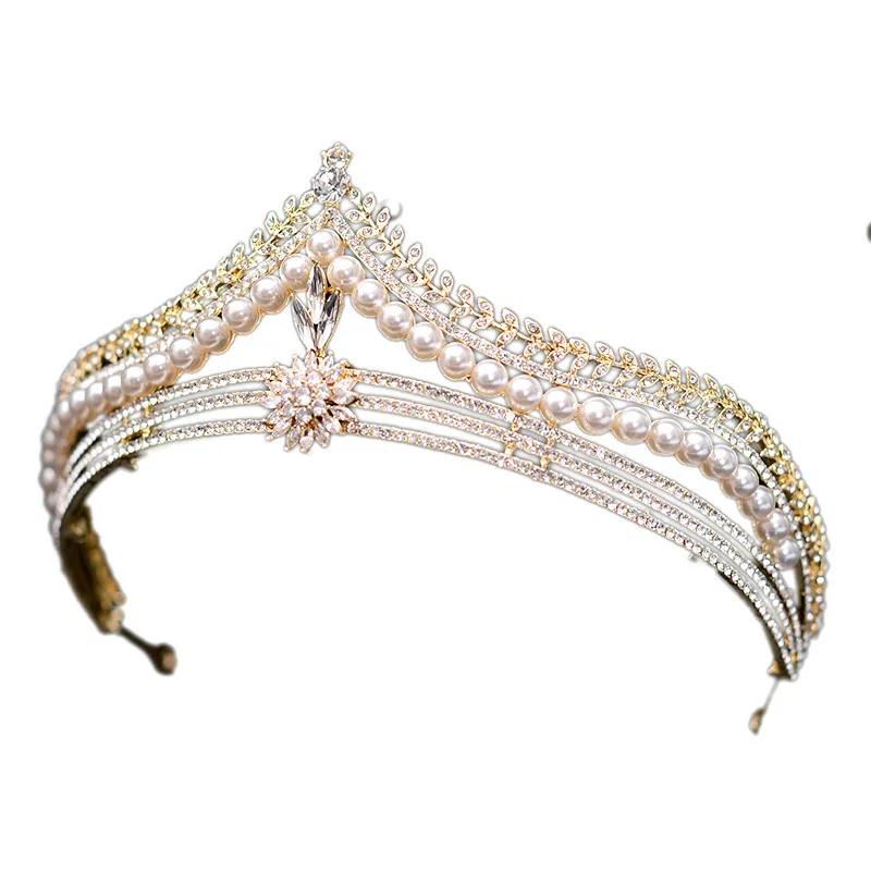 Baroque rétro or cristal perle diadèmes de mariée couronne géométrique concours diadème mariée bandeau accessoires de cheveux de mariage 2202178622744