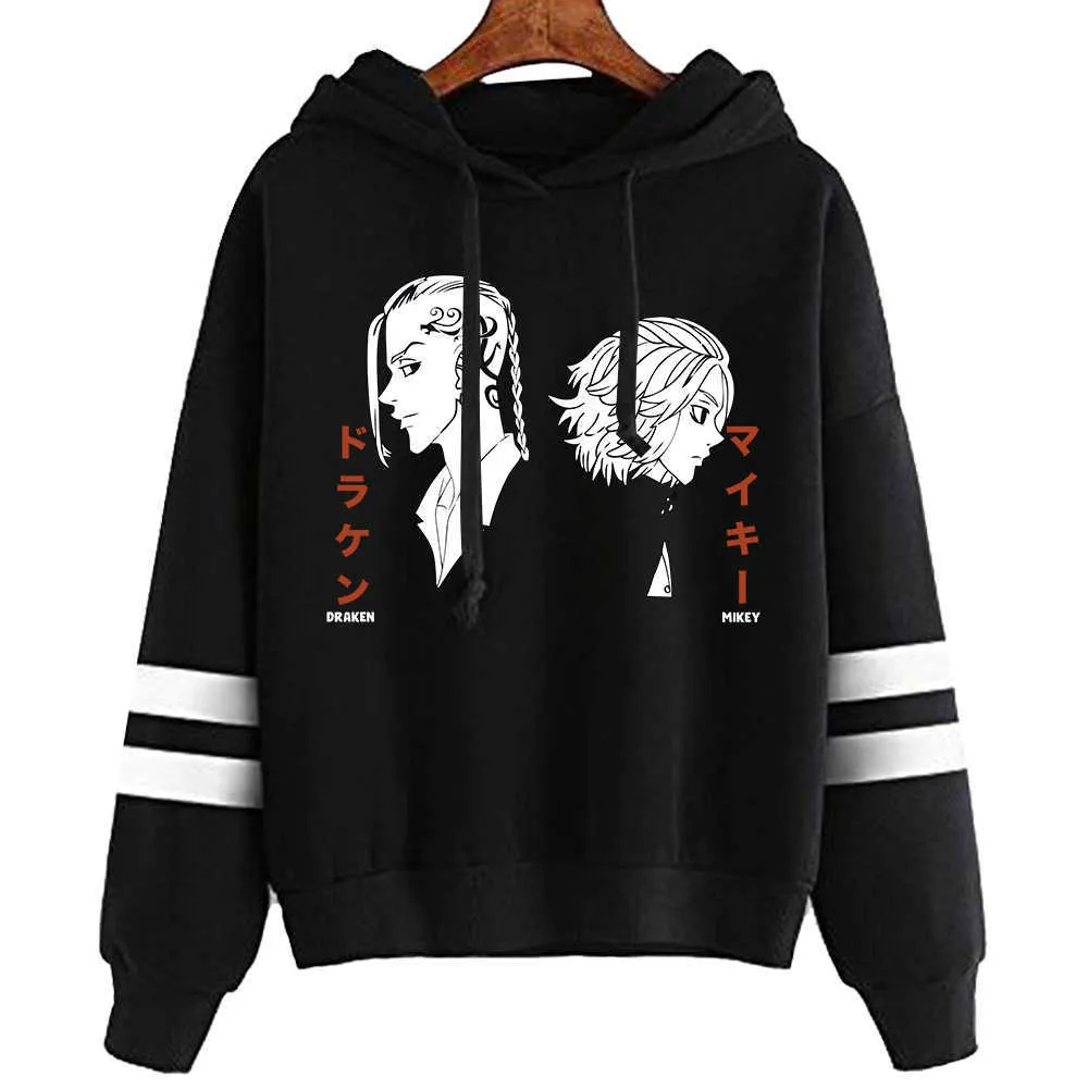 2021 Ny lös mode JokerJapan Anime T Män Kvinnor Oversized Sweatshirt Pullover Striped Hoody H0910