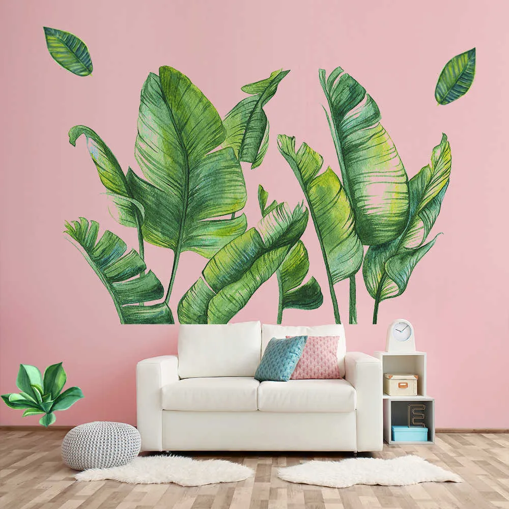 Nordic verde folha planta adesivo de parede praia palm tropical folhas diy adesivos para casa decoração sala de estar cozinha 211025