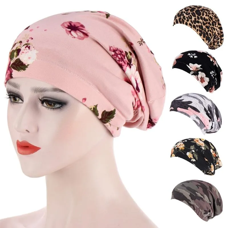 Beanie Skull Caps Q1QA Satin Lined Sleep Cap Printed Double Layer Slouchy Bonnet Beanie Hair Slap Hat Oliv22318s