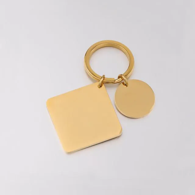 Keychains Stainless Steel Hanging Square Round Pendant Keyring For DIY Making Keychain Metal Key Chain Mirror Polished Whole 1261K