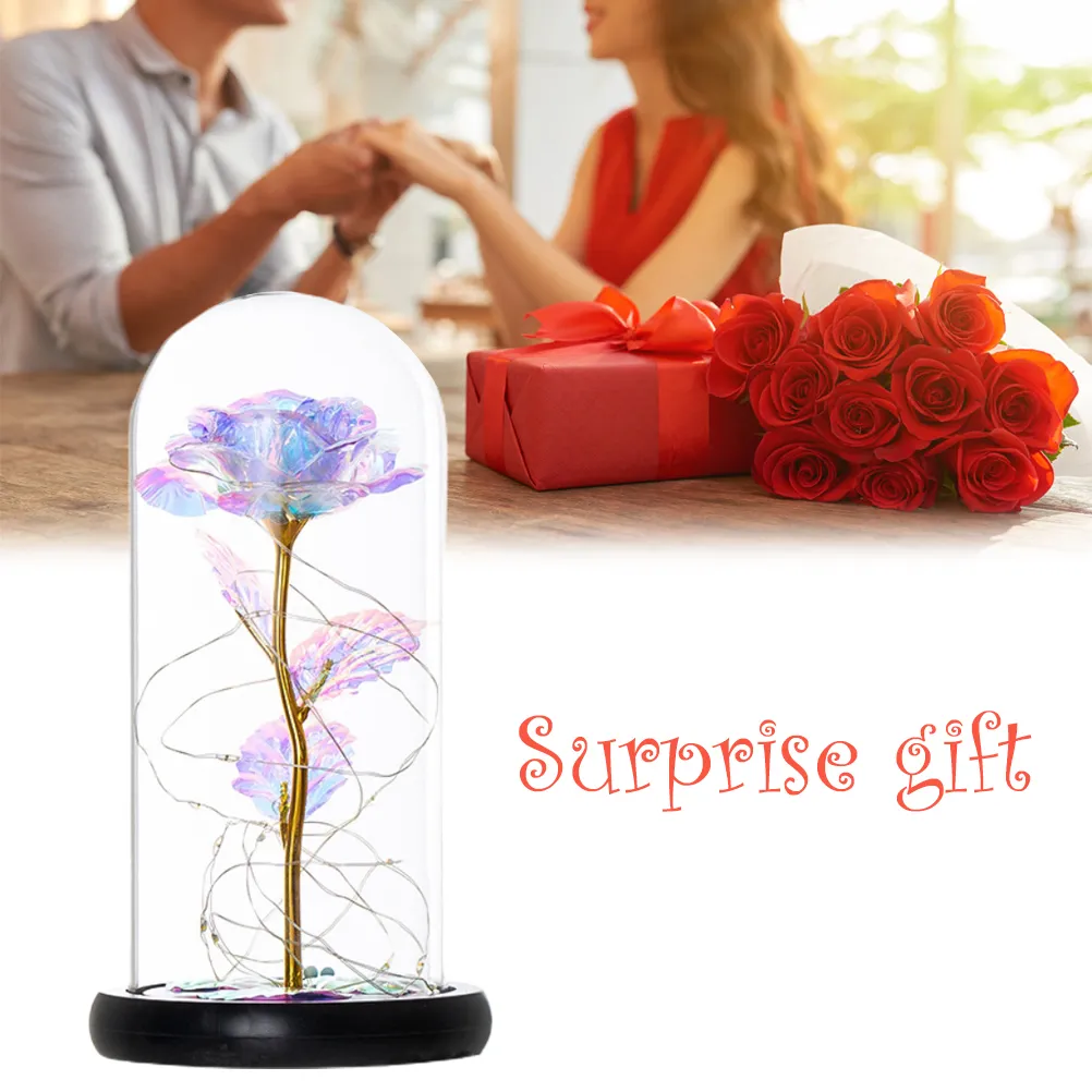 LED Enchanted Galaxy Rose Eternal 24K Gold Foil Flower With Fairy String Lights In Dome For Christmas Valentine039s Day Gift 213060025