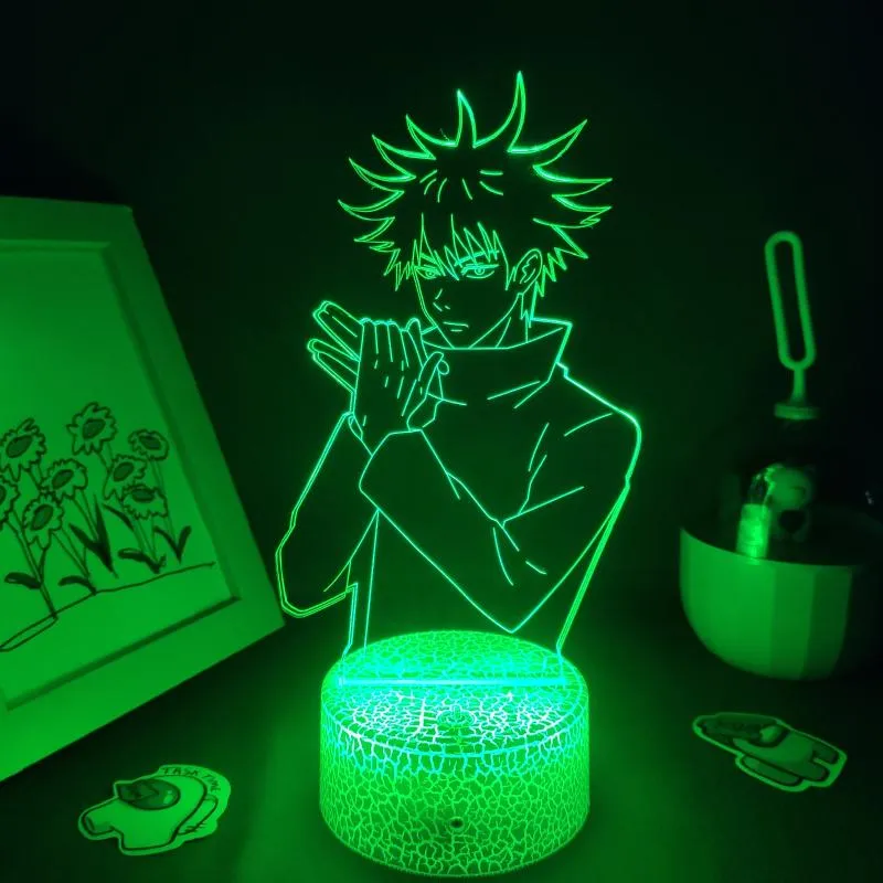 Gece Işıkları Jujutsu Kaisen Anime Figür Megumi Fushiguro 3D LED lamba RGB Neon Yatak Odası Masa Masası Dekorasyon Manga Doğum Günü Hediyesi287D