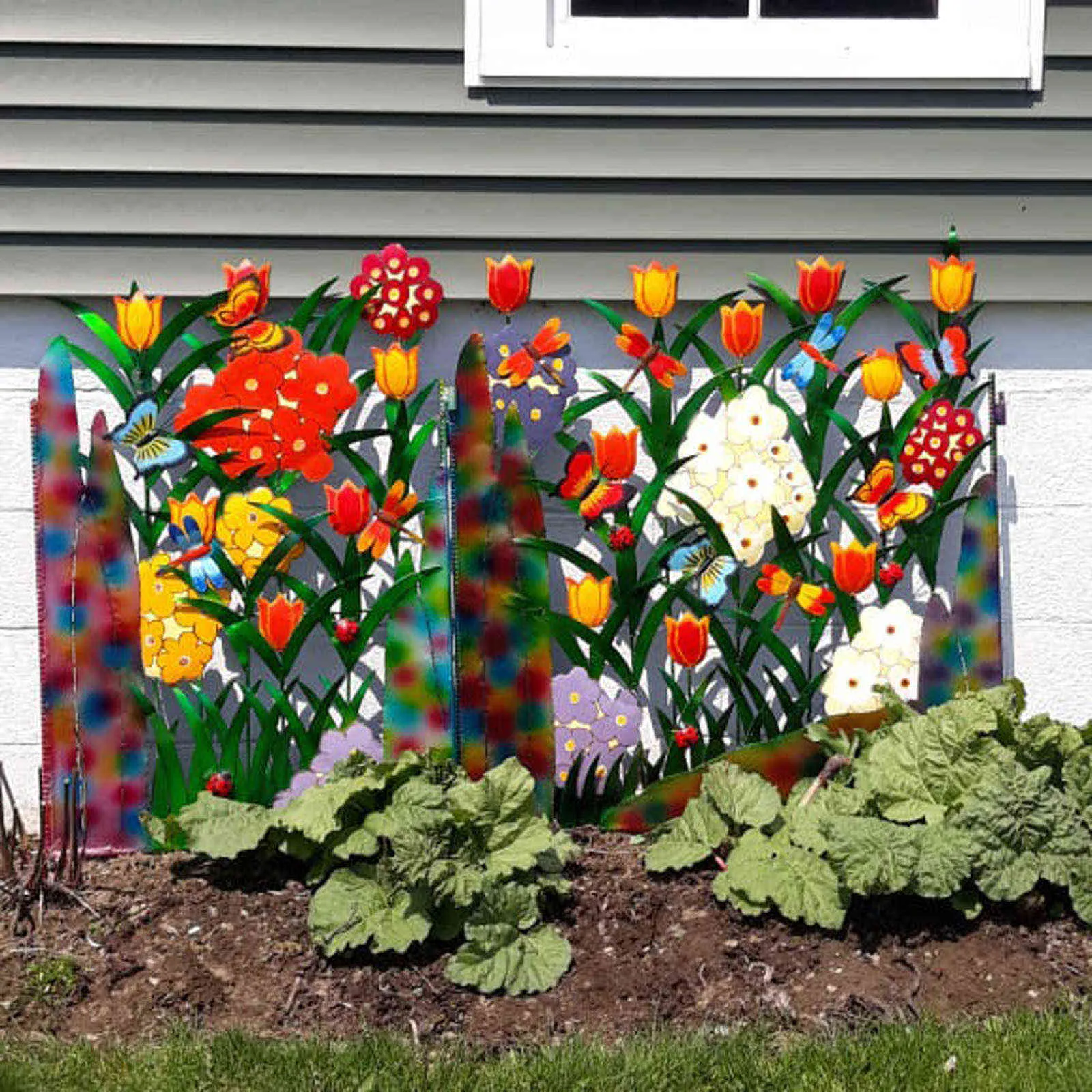 W19 Красочная металлическая 3-панельная ширма с бабочками и цветочным садом, настенная панель для забора из плюща, украшение из искусственной виноградной лозы для декора наружного сада Q290C